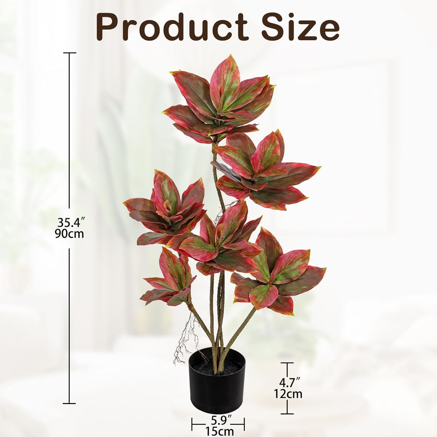 Artificial Tree 2.95Ft Faux Agave Plant Fake Tropical Yucca Palm Tree with 6 Heads in Pot Fake Dracaena Plants Tree for Home Decor Modern Office House Decoration Housewarming Gift Pink