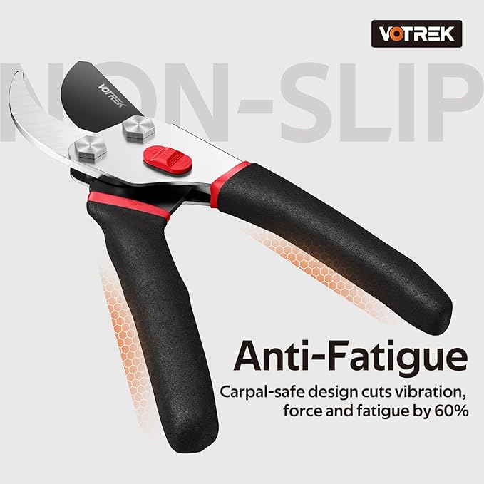 VOTREK 8.5” Pruning Shears, Professional Garden Pruner with Jam-Proof Spring & Ever-Sharp SK5 Blade, Ergonomic Bypass Clippers for Rose, Tree Trimming, Heavy Duty Bonsai Scissor for Weak Hand