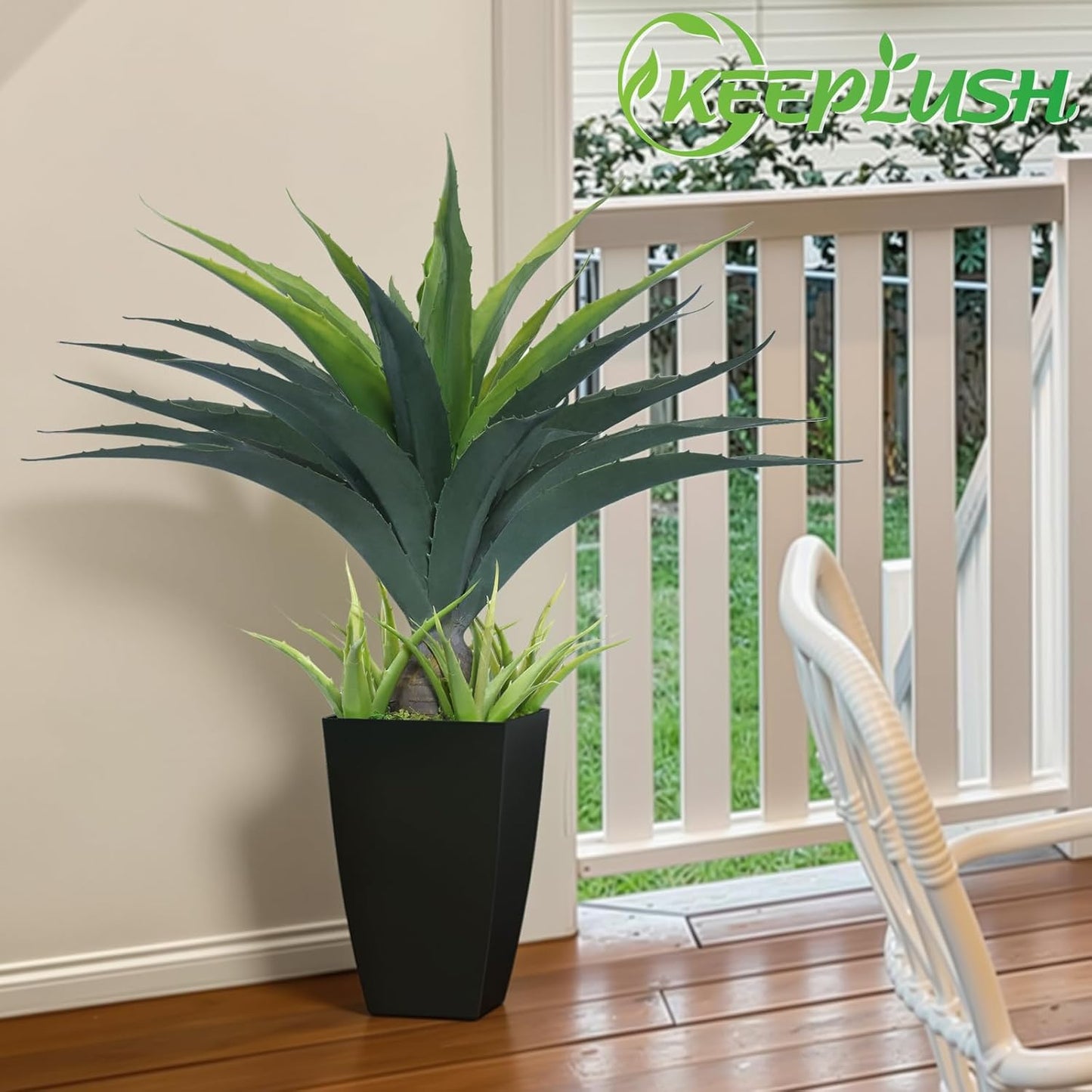 Artificial Spiked Agave Plant 2.5ft, 30 Inch Tall Fake Aloe Vera Plants in Black Pot, Fake Floor Plant Indoor Outdoor for Front Porch Patio Home Office Door Step Decor 2PCS