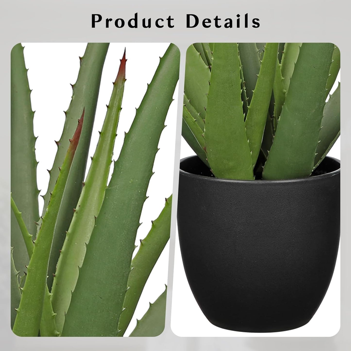 Large Fake Succulent Aloe Vera Plants 16.7 Inch Artificial Succulents with Black Pot Faux Aloe Potted Plant for Desk Modern Home Office Bedroom Living Room Table Shelf Decor