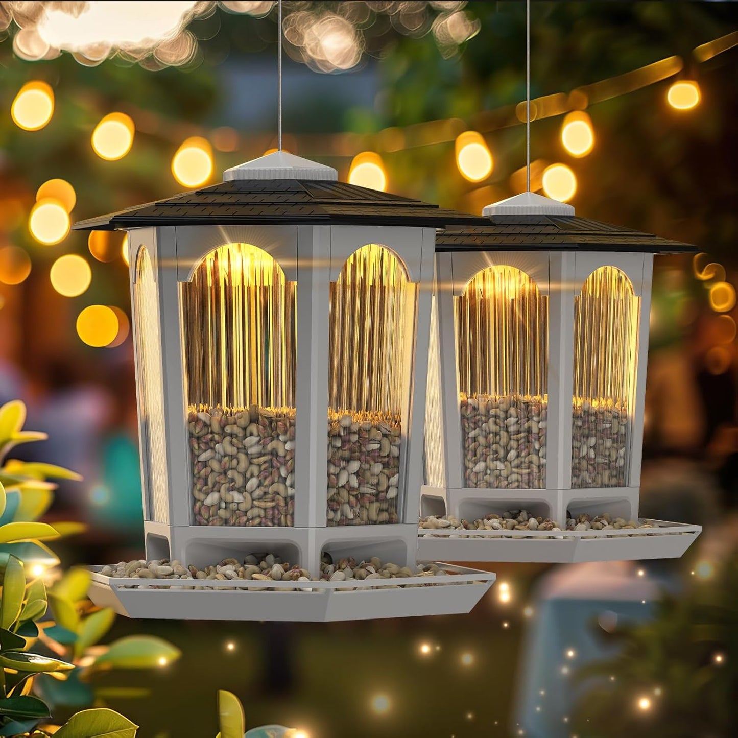 2 Pack Solar Bird Feeders for Outdoors Hanging - Attract Wild Birds & Cardinals, Elegant Minimalist Design, Garden Décor, Unique Gift