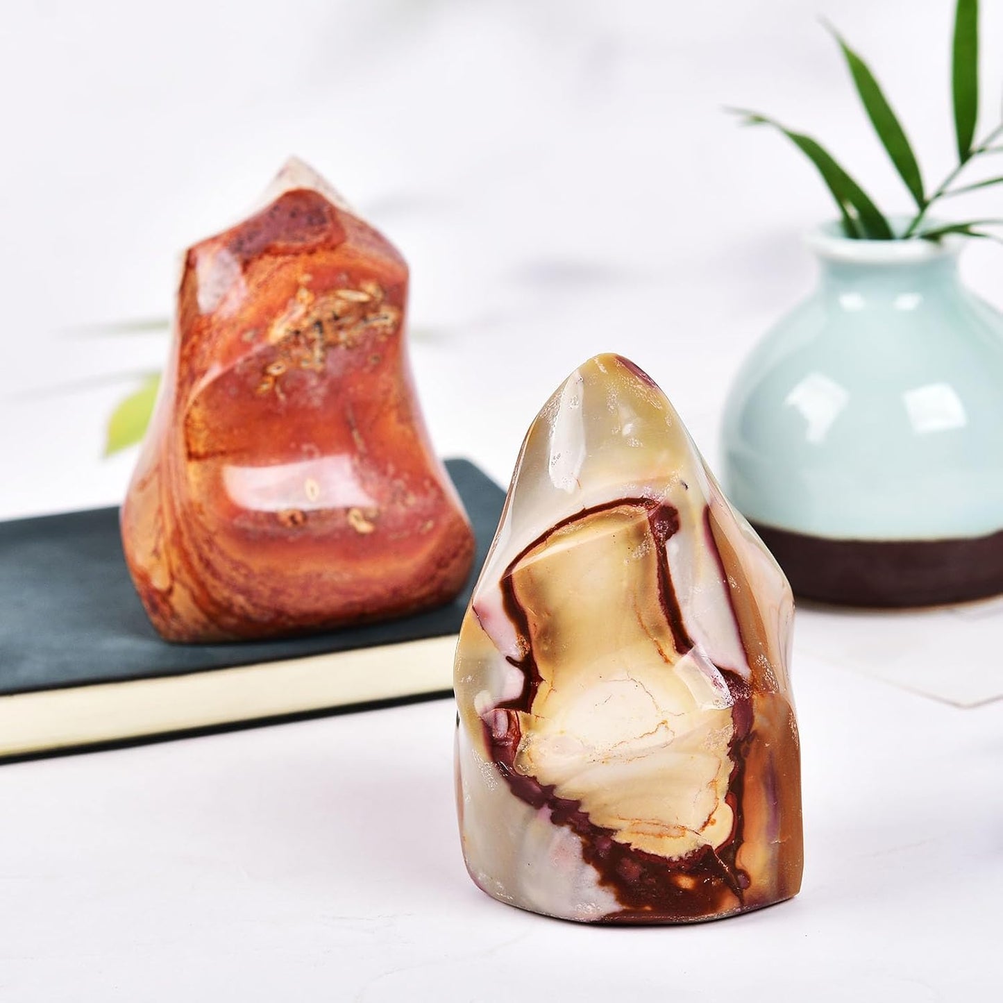 AMOYSTONE Polychrome Jasper Flame Shaped Stone Towers Obelisk Natural Healing Crystal Quartz Reiki Energy Decoration Home Office 0.6-1.0LBS