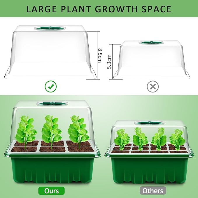 YAUNGEL Seed Starter Tray, 10 Pack 60 Cells Thicken Seed Starting Trays Kit with Large Cell/Heightened Lids/Humidity Dome, Durable Growing Trays Germination Kit for Greenhouse & Gardens, Green