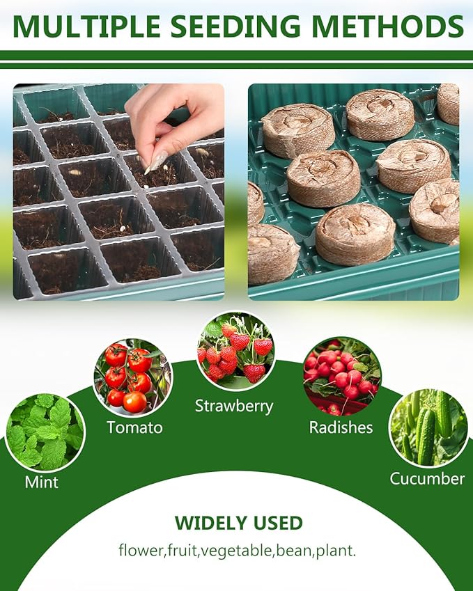 joyhalo 40 Cell Seed Starter Kit with Grow Light and Graphene Heating Mat, Reusable Seed Starter Tray with Higher 4.7”Humidity Domes, Garden Plant Germination Station