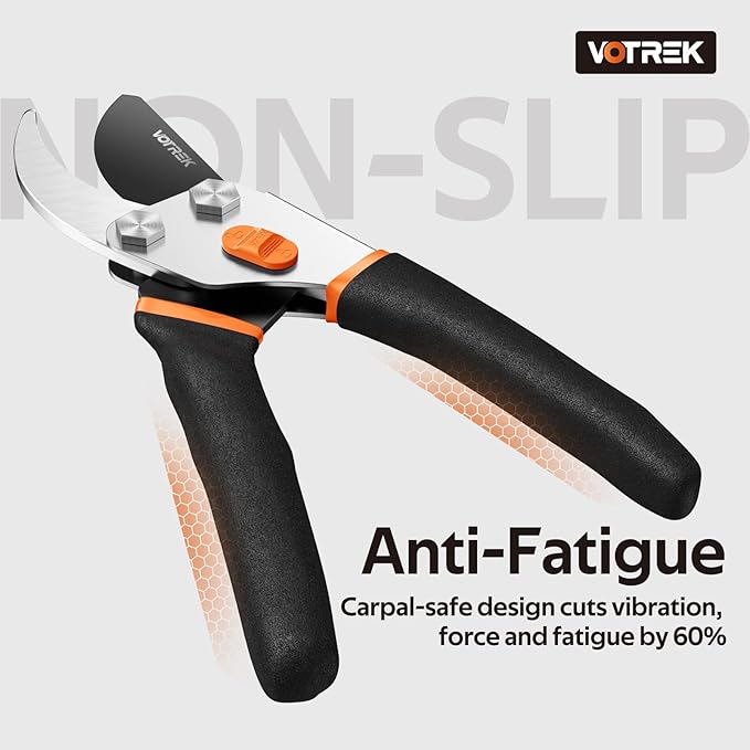 VOTREK Pruning Shears, 8.5” Professional Garden Pruner with Jam-Proof Spring & Ever-Sharp SK5 Blade, Ergonomic Bypass Clippers for Rose, Tree Trimming, Heavy Duty Bonsai Scissor for Weak Hand