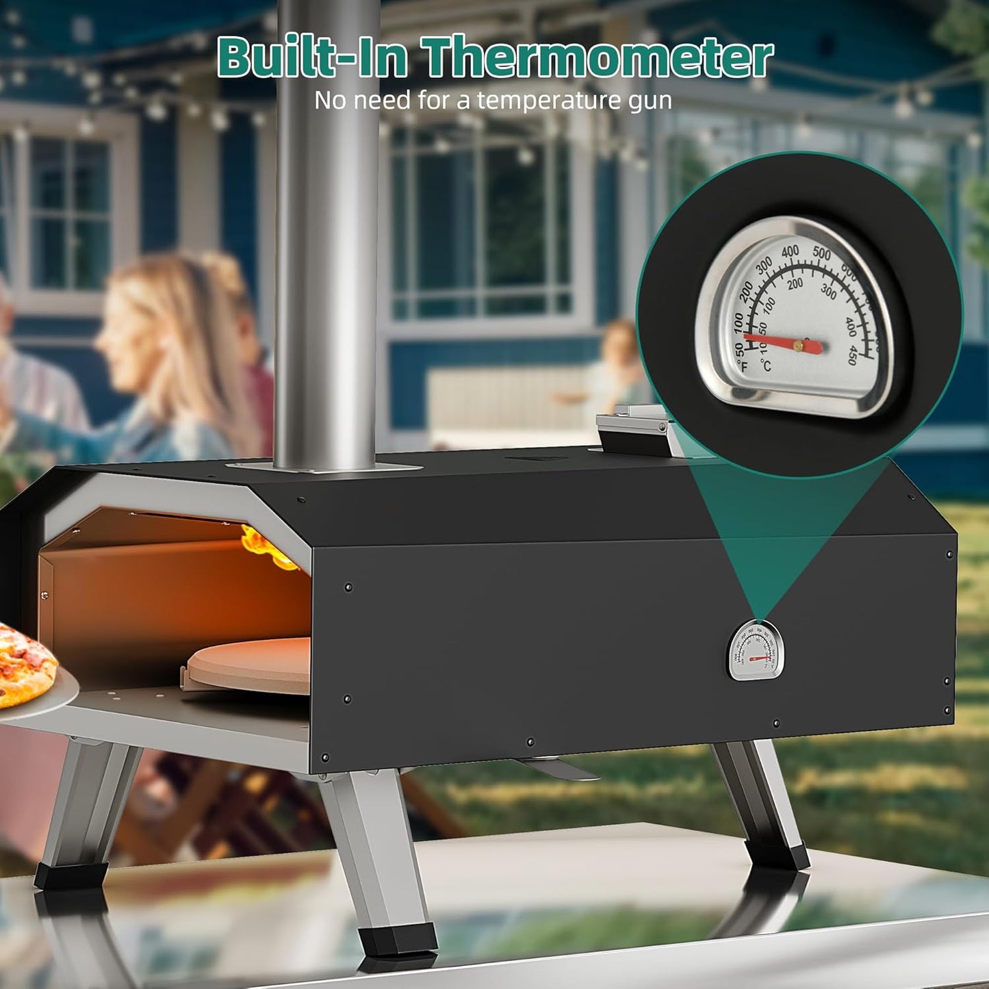 YTIAHOME Outdoor Wood Pellet Pizza Oven with Rotating, 12" Wood Fired Pizza Oven with Built-in Thermometer, Outside Pizza Stove with Peel, Stone and Recipes for Backyard Camp