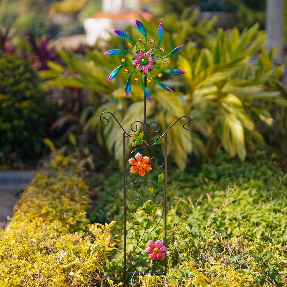 DREAMYSOUL Wind Spinner Outdoor, Wind Sculpture & Weathervane with Decorative Trellis for Climbing Plants, Kinetic Wind Spinners for Yard and Garden