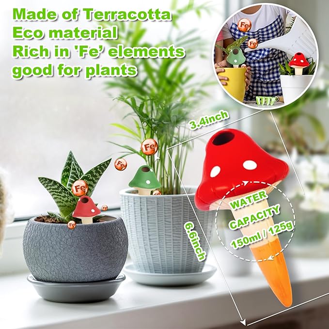 Tuzinano Terracotta Self Watering Devices Premium Self Watering Spikes Upgraded Planter Insert Device Irrigation Dripper Professional Garden Automatic Plant Accessories 4 Packs (Colorful Mushroom2.0)