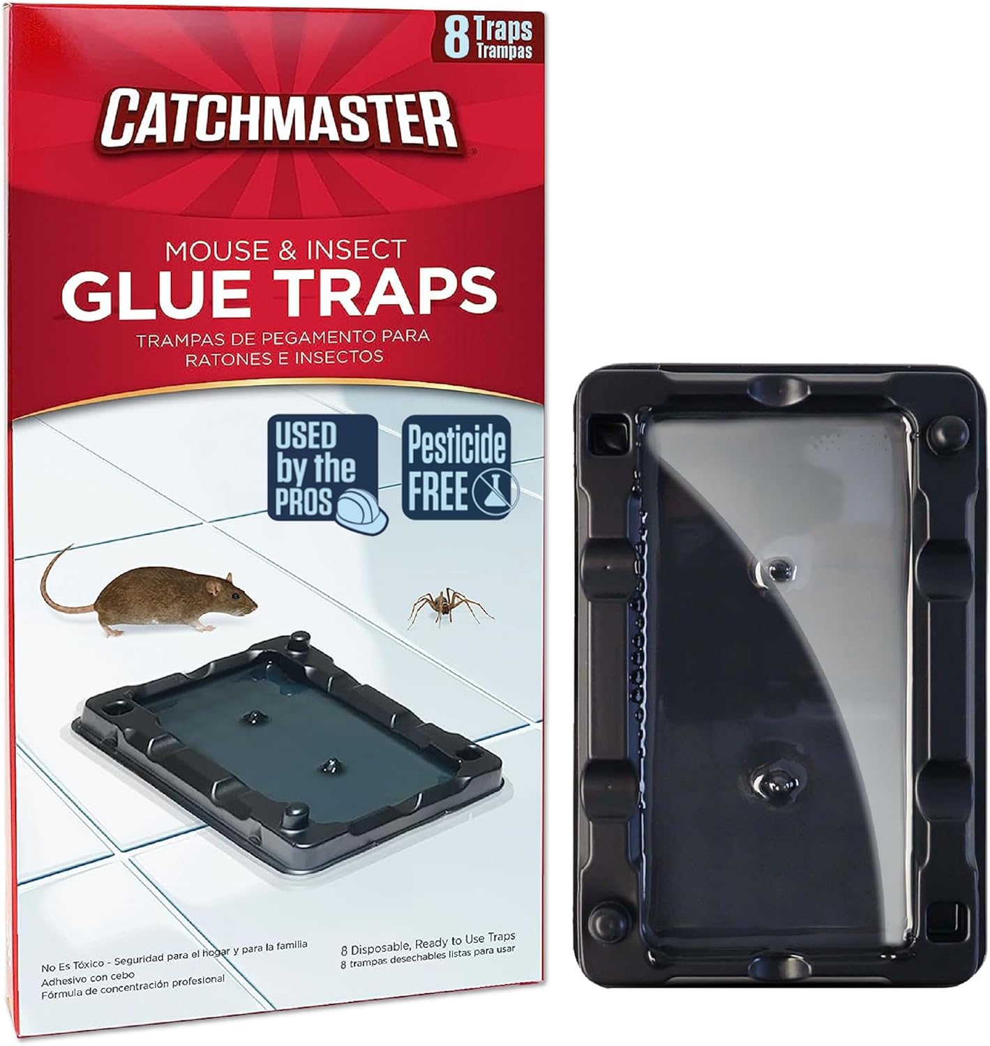Catchmaster Mouse & Insect Glue Traps 8-Pk, Adhesive Rodent & Bug Catcher, Mouse Traps Indoor for Home, Sticky Glue Boards for Mice and Insects, Pest Control for House & Garage