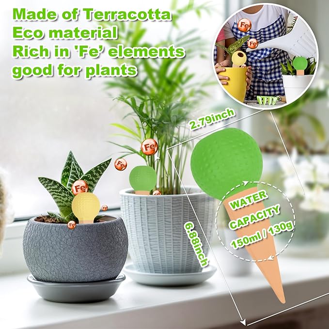 Tuzinano Self Watering Planter Insert Terracotta Watering Spikes Premium Plant Watering Devices Irrigation Dripper Self Watering Spikes Automatic Plant Accessories 4 Packs