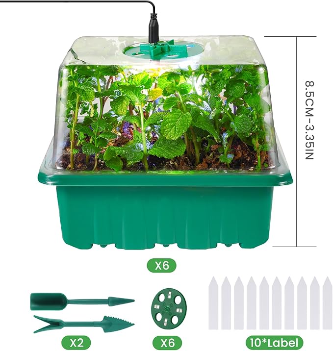 Seed Starter Trays with Grow Lights, 72 Cells Seed Starter Kit with Lights, 3 Lighting Mode, 4 Timing Set, Germination Kit for Seed Starting Trays, Seedling Starter with High Humidity Control Domes