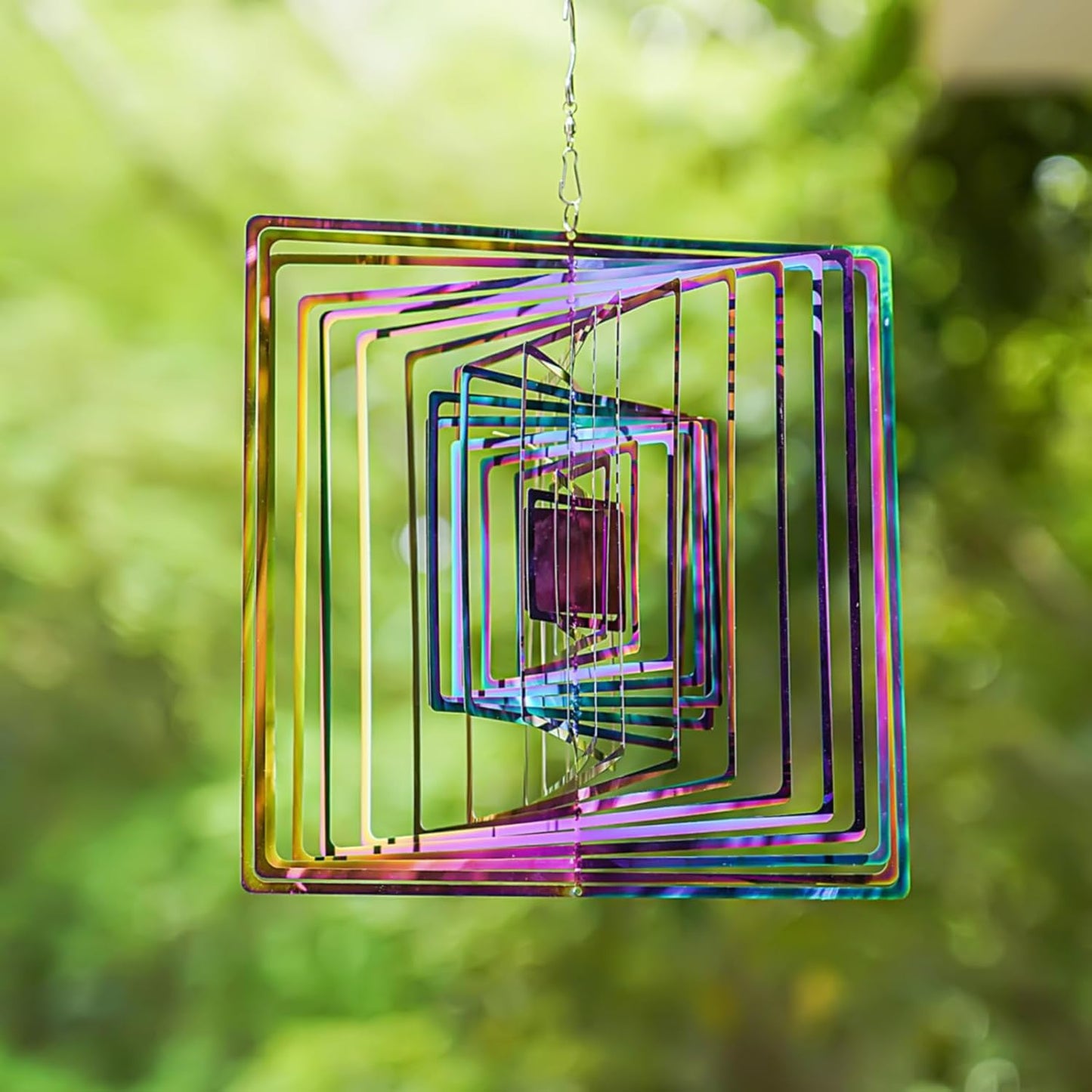 Wind Spinners Outdoor, 3D Maze, Square, Gradient Multicolor, 10 inches Stainless Steel Metal, Hanging Wind Spinners, Garden, Yard Décor, Outside, Gifts for Women Mom Wife