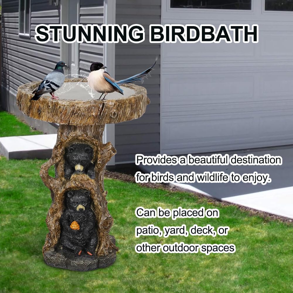 23.6”Tall Resin fiber Outdoor Bird Baths for Garden - Outdoor Standing Birdbath, Woodland Tree Trunk Decoration Yard Statue，Pedestal Birdbaths for Outdoors, Garden, Patio, Lawn, Backyard (23.6''H)