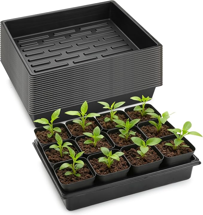 RooTrimmer 20 Pack Nursery Pots Trays (16.5"x13.2"x2.8"), Plastic Seed Starter Trays, Durable Carrying Seedling Starter Tray, Reusable Tray for Planting and Collecting Drainage Water (Black)