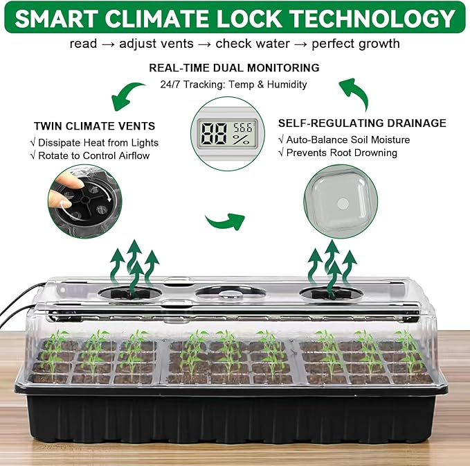 Yioviru Seed Starter Tray with Grow Light,72-Cell Seed Starter Kit with Magnetic Hygrometer,Seed Germination Kit with Humidity Dome,User-Friendly Plant Germination Trays for Indoor Plants