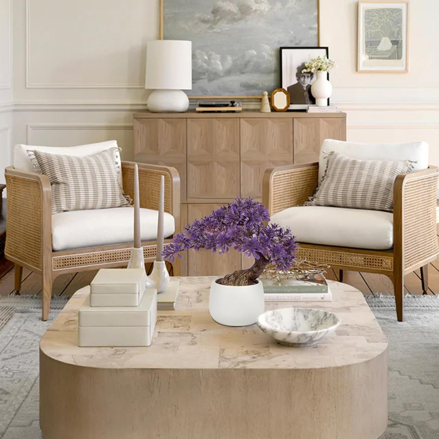 Purple Artificial Bonsai Tree Juniper Faux Plants Indoor Fake Plants Decor with Ceramic Pots for Home Table Office Desk Bathroom Shelf Bedroom Living Room Farmhouse Decorations