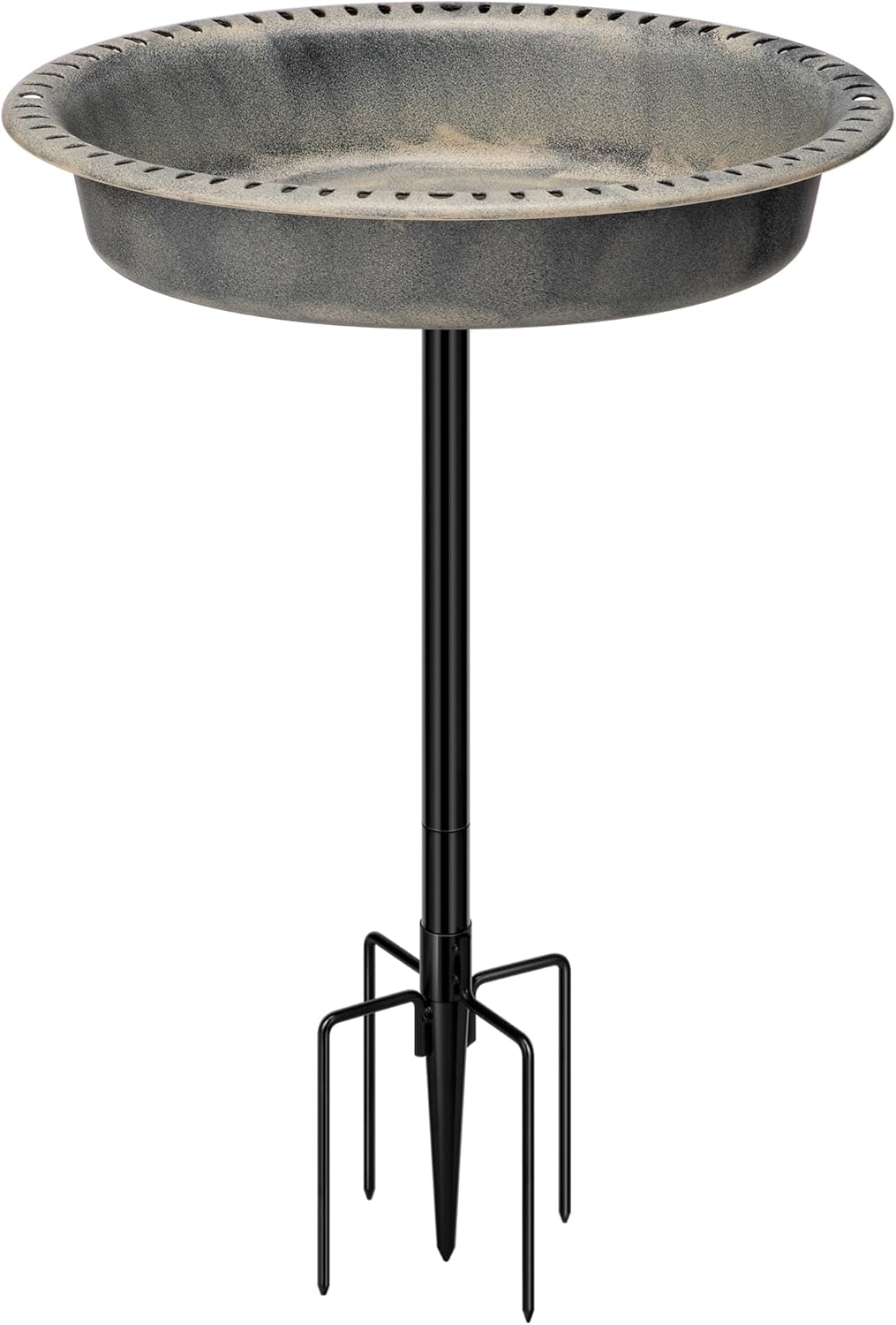VIVOHOME Oval Polyresin Bird Bath Bowl with Metal Stake, 29 Inch Height Outdoor Freestanding Birdfeeder, Capacity 1.3 Gallons, 5-Pronged Base, Gray