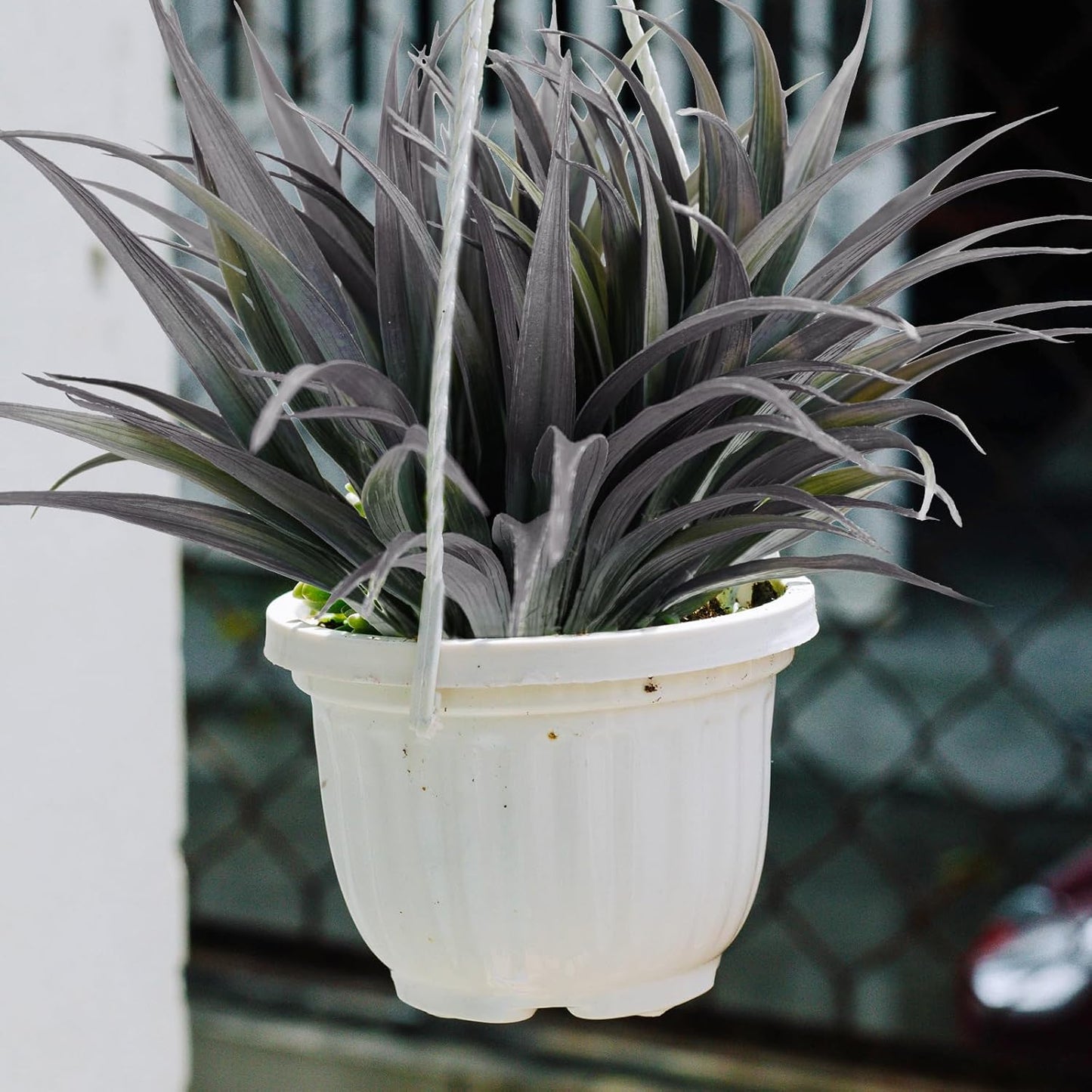 16Pcs Artificial Grass Fake Plants 17.3in Outdoor Plants UV Resistant Faux Greenery Stems Fake Grass for Home Window Garden Office Patio Pathway Front Porch Décor Green & Black