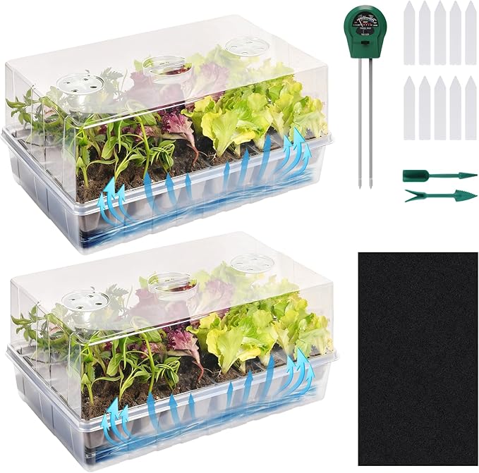 Self Watering Seed Starter Trays, Clear Seed Starter Kit Tray with High Humidity Domes, 120 Cells Seed Starting Trays, More Growing Space & Better Air Flow for Seedling Start, Plant Germination, 2PCS