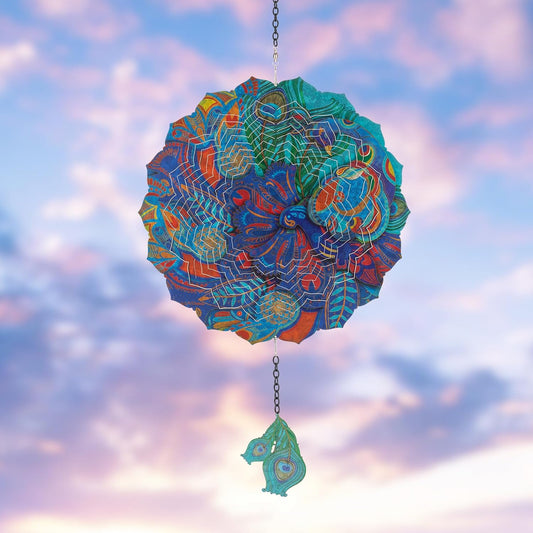 Peacock Hanging Wind Spinner Outdoor - Peacock Gifts for Mom Women Grandma, Metal 12-Inch 3D Laser Cut Metal Kinetic Wind Spinners Clearance Waterproof for Yard Patio Garden Art/Indoor Decor