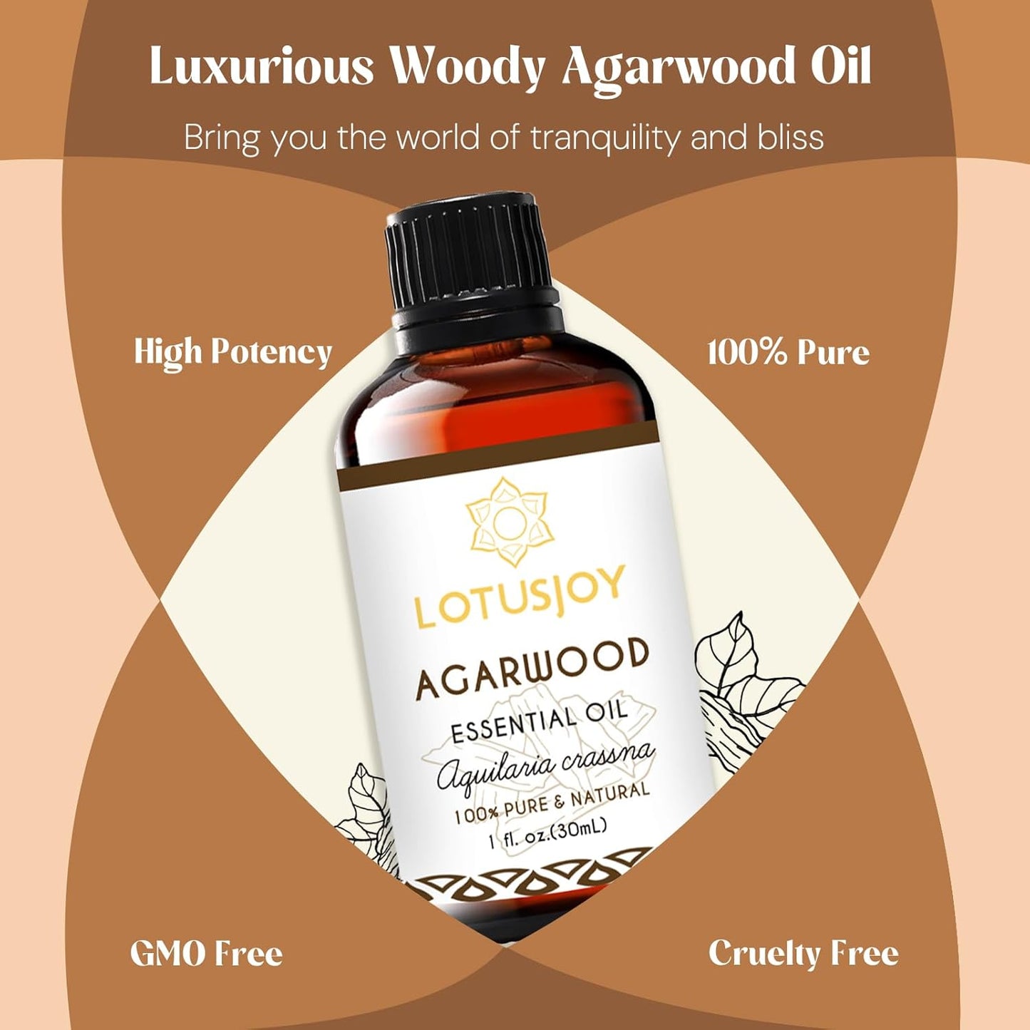 Agarwood Essential Oil, Pure Natural Organic Oud Essential Oil for Diffuser Meditation and DIY Cosmetic Making- 1 Oz