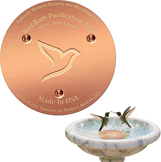 1PC Bird Bath Copper Disk,1mm Thick Reinforced 99.99% Pure Copper Disc with Triple-Point Support,Bird Bath Accessories for Outside Birdbaths Bowls Physical Safe Water Cleaner for All-Season Use