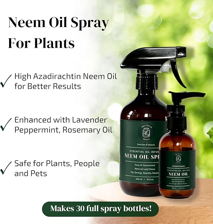 Neem Oil for Plants (Makes 480 fl oz) with Spray Bottle & Essential Oils | for Indoor Houseplants & Outdoor Gardens, Natural Leaf Shine