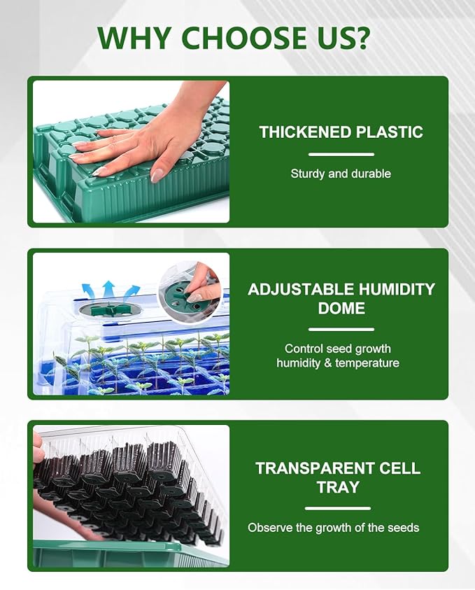 joyhalo 40 Cell Seed Starter Kit with Grow Light and Graphene Heating Mat, Reusable Seed Starter Tray with Higher 4.7”Humidity Domes, Garden Plant Germination Station