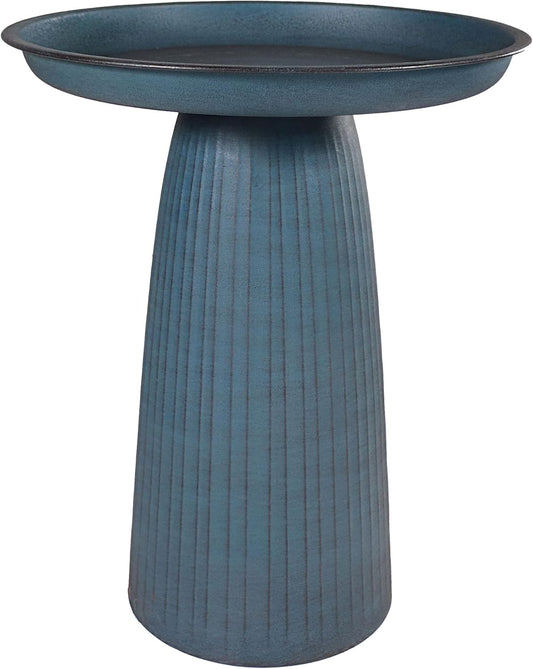 Sunnydaze Gleeful Garden Metal Bird Bath for Outdoors - Large Decorative Iron Birdbath - 23-Inch - Matte Blue