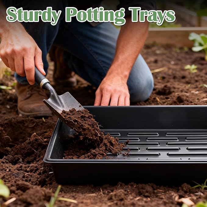 RooTrimmer 20 Pack Nursery Pots Trays (16.5"x13.2"x2.8"), Plastic Seed Starter Trays, Durable Carrying Seedling Starter Tray, Reusable Tray for Planting and Collecting Drainage Water (Black)