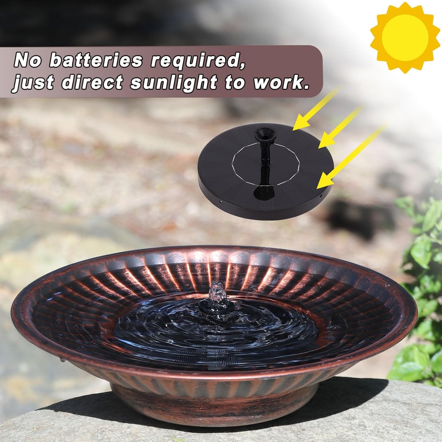 12.3" Solar Fountain Bird Bath for Outside, Metal Solar Bird Bath Fountains, Bird Bath Bubbler for Garden Patio Decor (Copper)
