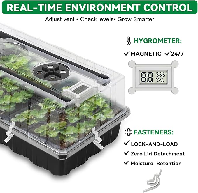 Yioviru Seed Starter Tray with Grow Light,72-Cell Seed Starter Kit with Magnetic Hygrometer,Seed Germination Kit with Humidity Dome,User-Friendly Plant Germination Trays for Indoor Plants