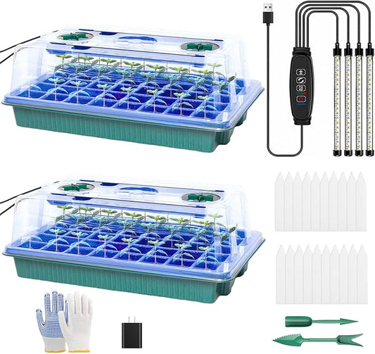 joyhalo Seed Starter Tray with Grow Light, 2 Pack 80 Cells, Thicken Plant Starter Kit with Humidity Dome, Adjustable Brightness Germination Kit, Indoor Gardening Plant Trays for Seeds Growing