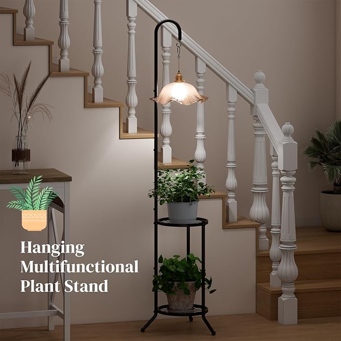 PULIJIAJU 2-tier Hanging Plant Stand Indoor and Outdoor, Space-Saving Iron Plant Shelf, 3 Potted Flower Pot Stand ,Planter Holder for Bedroom Balcony Living Room Patio Garden(Hook Style)