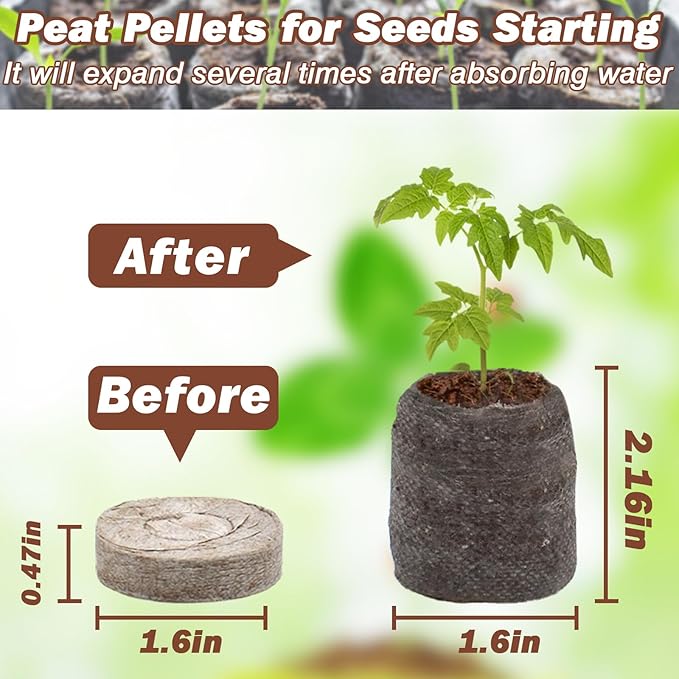 ZeeDix 50Pcs 40mm Compressed Peat Pellet Fiber Soil Plant Seed Starters - Nursery Plugs Pallet Seedling Soil Block, Seed Fertilizer Nutrient Block Peat Block for Grow Herbs Plant Flowers Vegetables