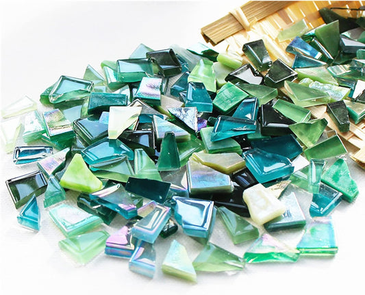 1.1lb Irregular Crystal Mosaic Tiles,Small Mosaic Tile DIY Hobbies Children Handmade Crystal Craft for Crafts Bulk DIY Picture Frames Handmade Jewelry Coaster (Green Series)