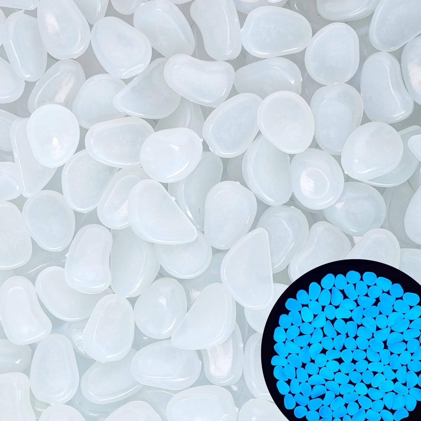 1.4LB 25-27mm White Glowing Pebbles Luminous Stones Glow in The Dark Decorative Stones for Walkways Driveway Yard Grass Fish Tank Plant Pots