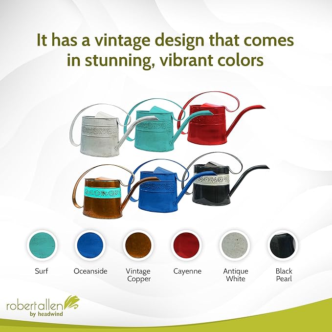 Headwind Willow Black Pearl 0.5 Gallon Galvanized Decorative Metal Garden Watering Can for Indoor & Outdoor Plant Care – Vintage Gardening Plant Watering Can by Robert Allen