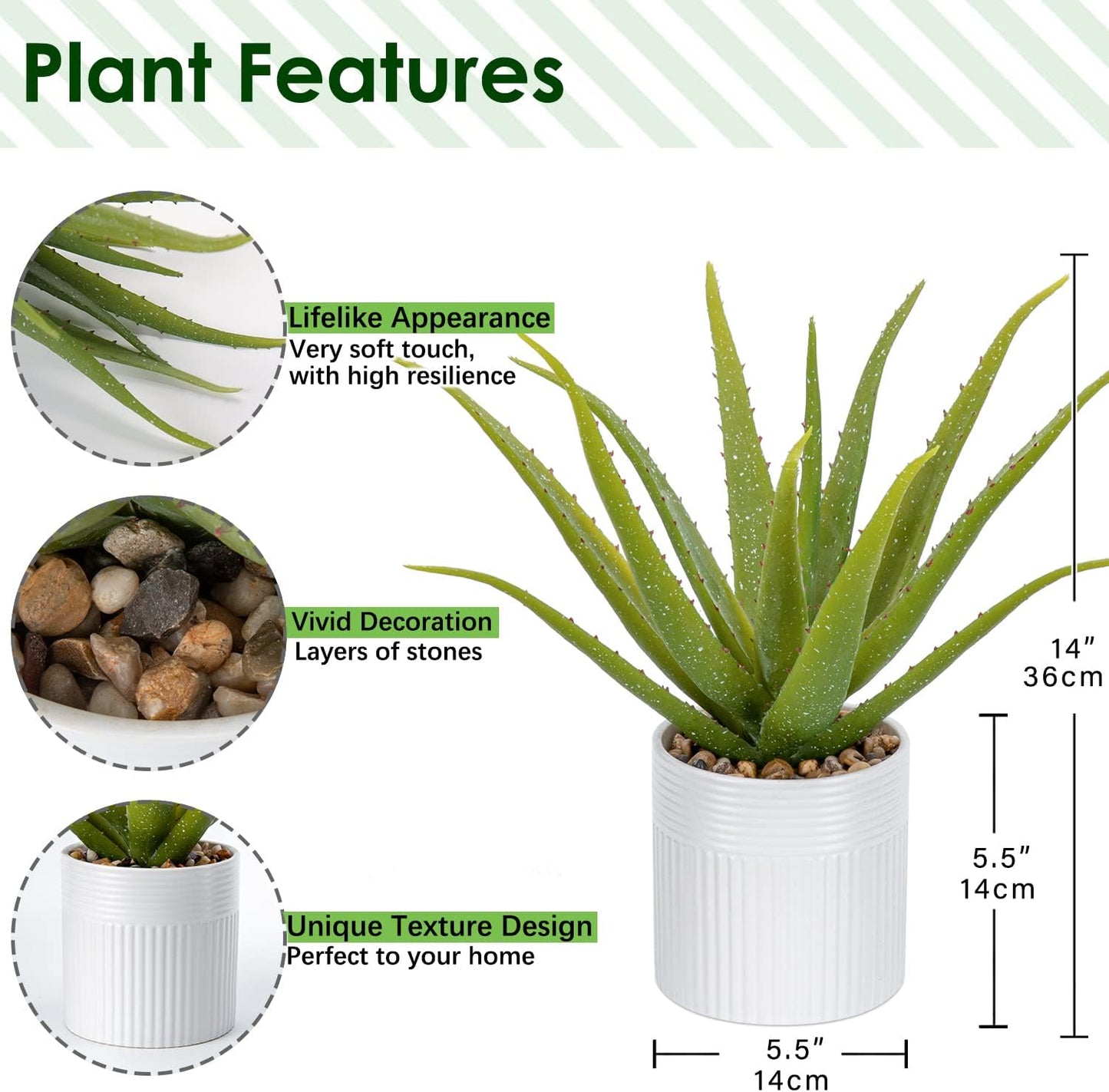 Artificial Succulent Plants 14 Inch Large Faux Succulents with Ceramic Pot Fake Aloe Potted Plant for Home Indoor Bathroom Table Bedroom Shelf Office Decor