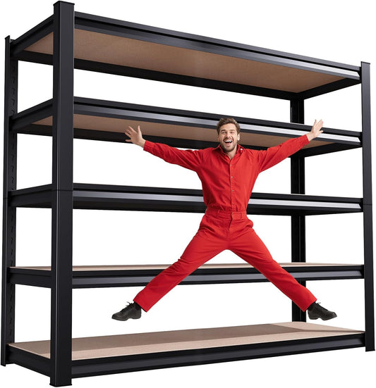 72''H*46''W Garage Shelving, 2500LBS Heavy Duty Shelvings, Adjustable Garag Storage Shelves, 5 Tier Metal Shelving Unit Wood Storage System Utility Storage Rack for Industrial, Warehouse, Basement