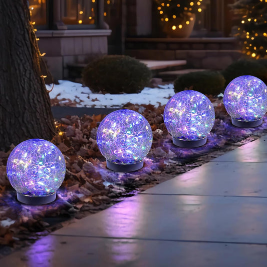 Solar Globe Lights Outdoor Waterproof-Solar Balls-Solar Garden Lights-Orbs for Outside 4 Pack Cracked Glass Ball for Lawn Patio Yard Backyard Decorations
