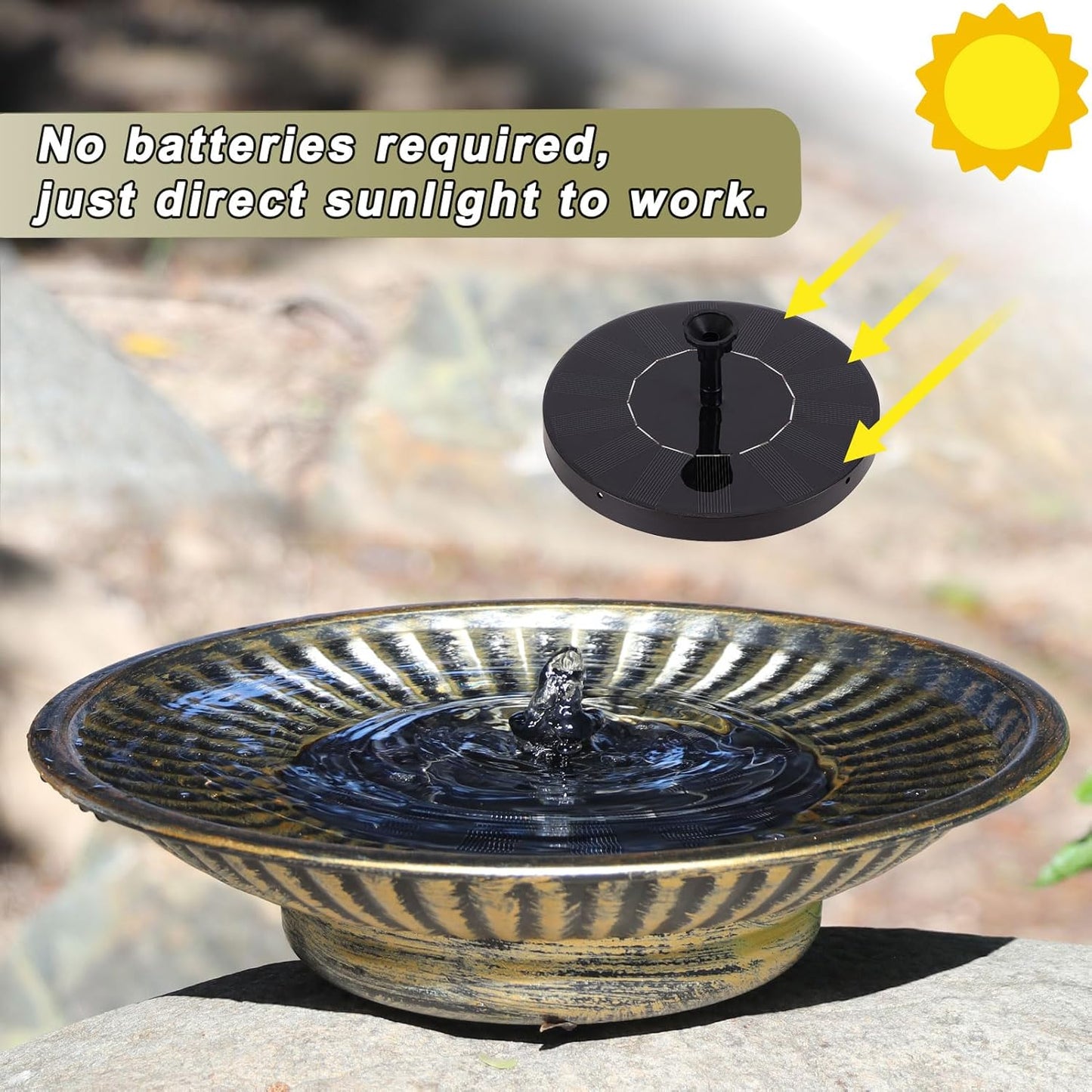 12.3" Solar Fountain Bird Bath for Outside, Metal Solar Bird Bath Fountains, Bird Bath Bubbler for Garden Patio Decor (Gold)