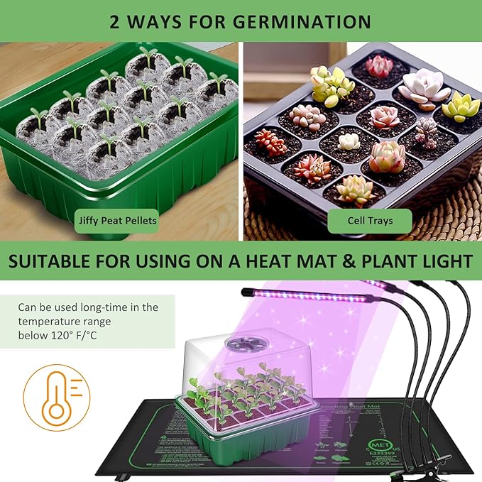 YAUNGEL Seed Starter Tray, 10 Pack 120 Cells Thicken Seed Starter Kit with Heightened Lids Humidity Dome Seedling Starter Trays for Indoor Gardening Plant, Green
