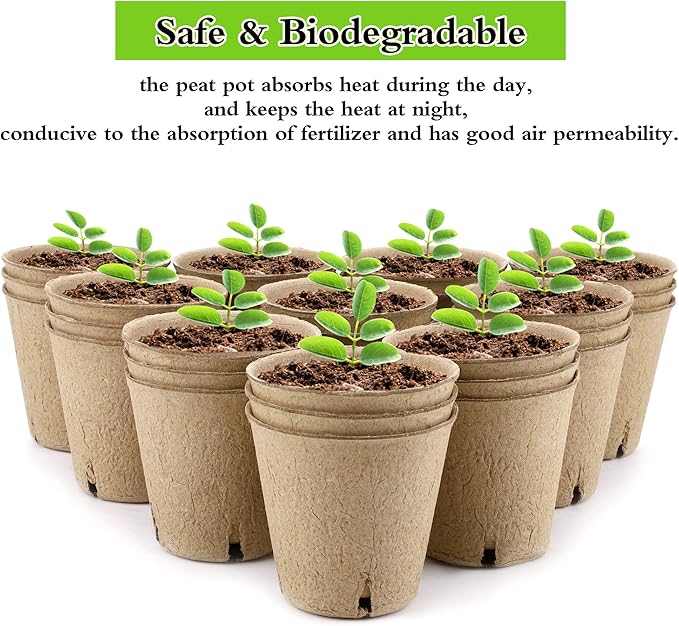 Hahood 300 Pieces Peat Pots Seed Starters 3.15 Inch Peat Pots Round Biodegradable Seed Starting Pots with 300 Plant Labels, Planter Nursery Pots with Drainage Holes for Vegetable Seed