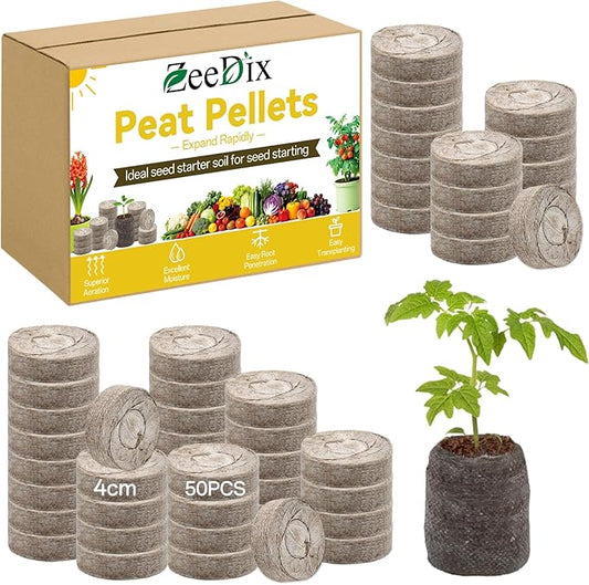ZeeDix 50Pcs 40mm Compressed Peat Pellet Fiber Soil Plant Seed Starters - Nursery Plugs Pallet Seedling Soil Block, Seed Fertilizer Nutrient Block Peat Block for Grow Herbs Plant Flowers Vegetables