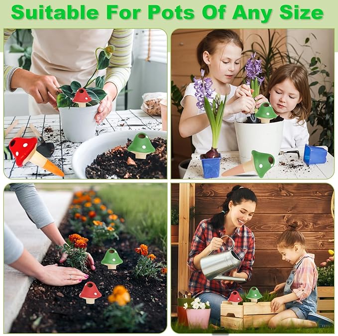 Tuzinano Terracotta Self Watering Devices Premium Self Watering Spikes Upgraded Planter Insert Device Irrigation Dripper Professional Garden Automatic Plant Accessories 4 Packs (Colorful Mushroom2.0)