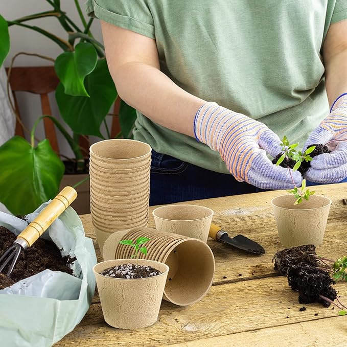 Hahood 80-Piece Biodegradable Round Nursery Pots, 4x4x3 Inch, Brown, Outdoor, Seedling Pot, PLANTER