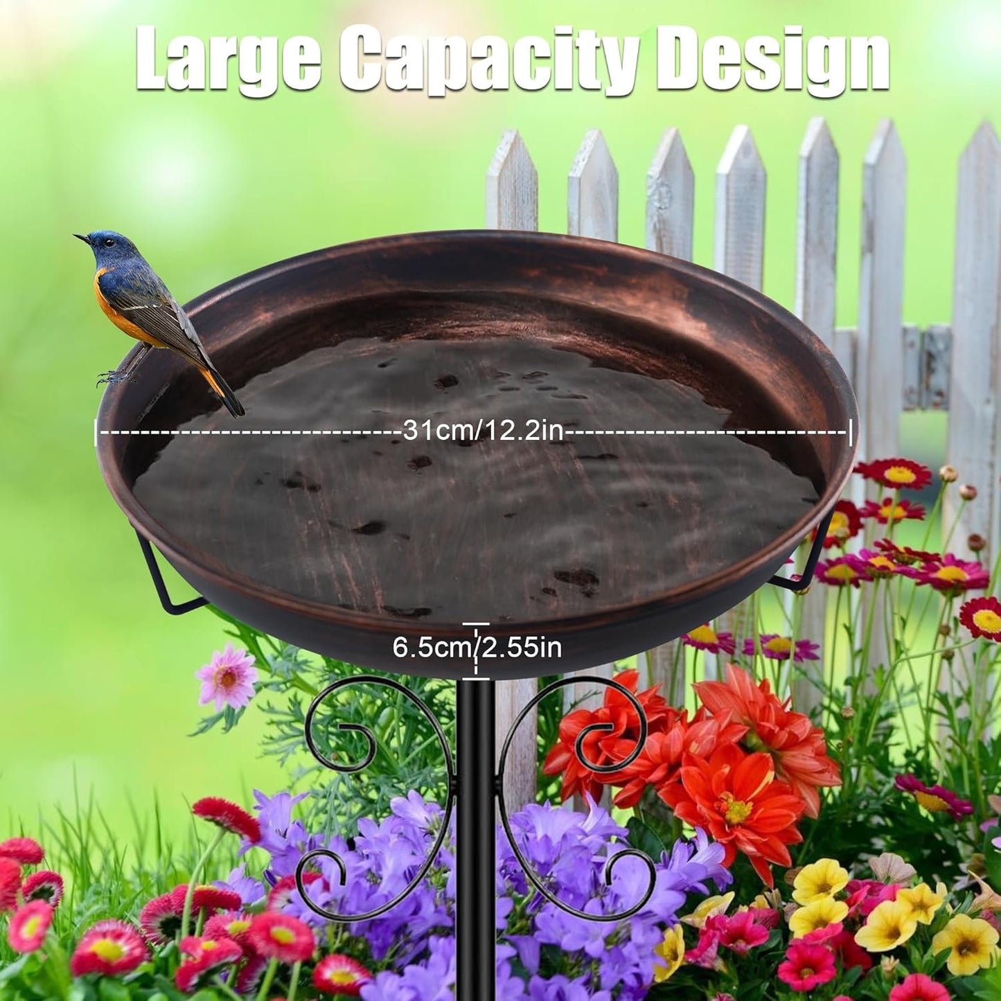 35In Metal Bird Bath for Outside, Garden Bird Bath with 5-Pronged Base, Vintage Freestanding Birdbath and Birdfeeder for Outdoor, Baths Feeder Bowl for Outdoors Garden Patio Yard Lawn Decor
