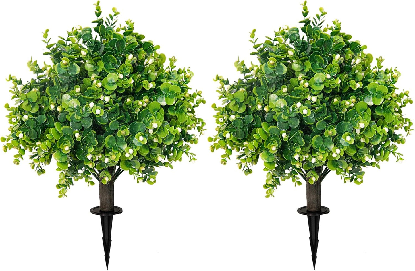 Artificial Boxwood Topiary Ball Trees 21.6" Tall UV Resistant Artificial Bushes, Set of 2 Faux Plants with Spike Easy to Push in The Ground for Indoor Outdoor Garden