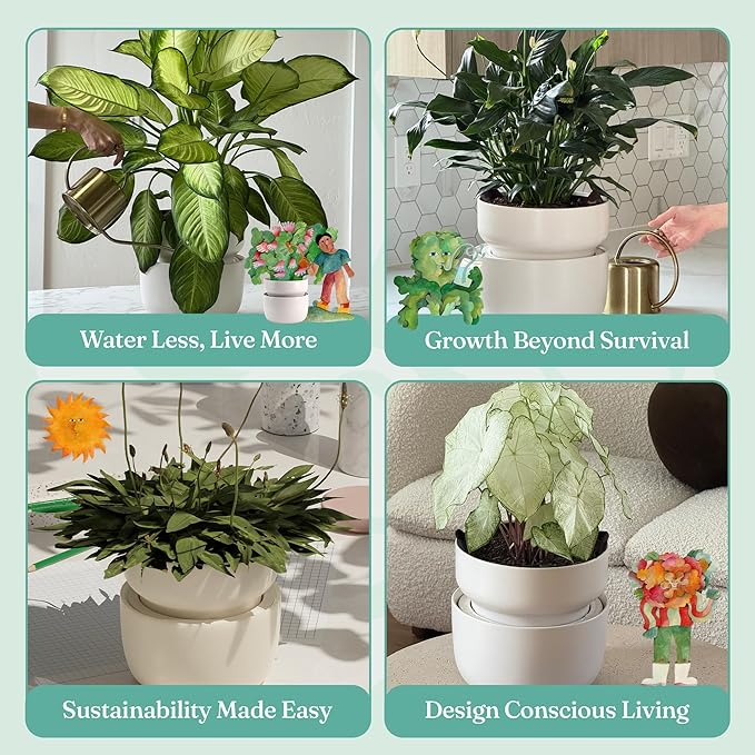 Tendril Planter SWAP+ System | Indoor Ceramic Planter (10"), Self-Watering & Air-Pruning, with Tools & Repotting Mat | USA Organic Soil Included